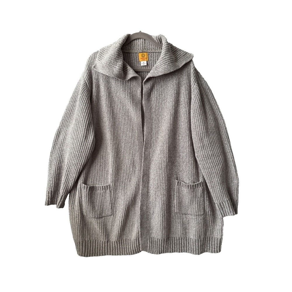 Ruby Rd Chenille Cardigan Sweater Open Front 3X Gray Ribbed Pockets Cozy Soft